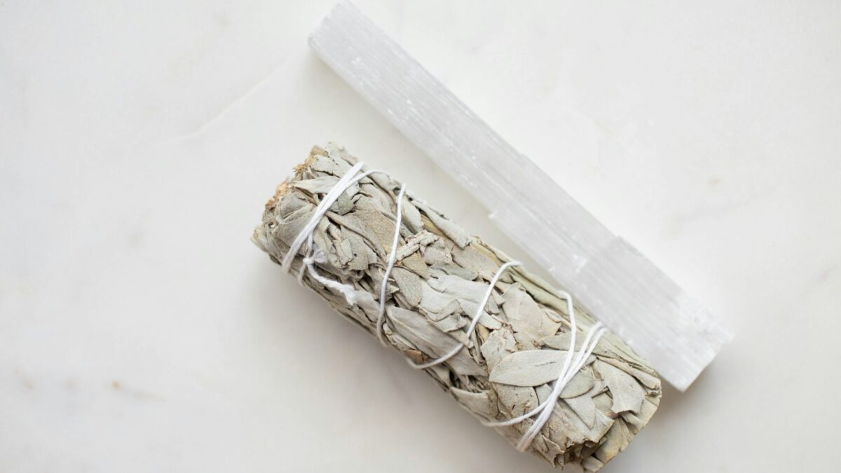 a roll of white sage sitting on top of a counter